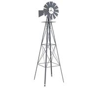vidaXL Moulin Gris en Fer Grand 84 x 68 x 245 cm - Décoration Extérieure Silencieuse pour Jardins, Arrières-Cours et Fermes, Sculpture Résistante aux Intempéries