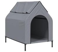 vidaXL Niche pour Chien, Chenil avec Fenêtre, Maison pour Animaux de Compagnie Jardin Terrasse Cour, Gris Clair Tissu Oxford et Acier