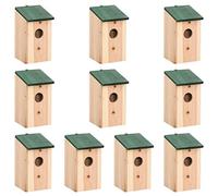 vidaXL Nichoirs en Bois de Sapin Massif, 10 Pièces, 12x12x22 cm, Boîtes de Nidification pour Petits Oiseaux Sauvages, Jardin et Terrasse, Trou d’Entrée 4 cm