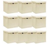 Opbergboxen met deksel 10 st 32x32x32 cm stof crÃmekleurig288360