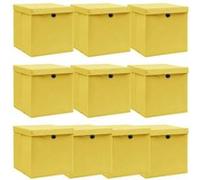 vidaXL Boîtes de rangement et couvercles 10 pcs Jaune 32x32x32cm Tissu Multicolore