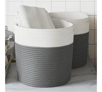 Vidaxl Paniers De Rangement 2 Pcs Gris Et Blanc Ø28x28 Cm Coton Multicolore