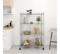 vidaXL Étagère de rangement 4 niveaux et roues 90x35x142 cm chrome, unité de rangement, stockage d'entrepôt, stockage d'atelier