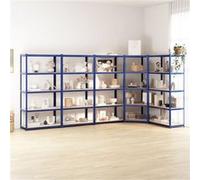 5x Etagères à 5Niveaux Etagères de Stockage Meubles de Rangement Stockage d'Atelier Garage Entrepôt Bleu Acier et Bois d'Ingénierie