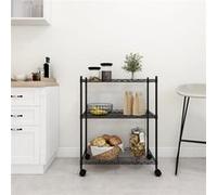 Etagère de Rangement à 3 Niveaux avec Roues, Organiseur avec Pieds Réglables, Meuble de Garage Salle de Bain Cuisine, 60x35x81 cm Noir 150 kg