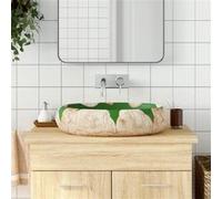 Vasque à Poser Évier Lavabo Salle de Bain Sable et Bleu Ovale Céramique vidaXL
