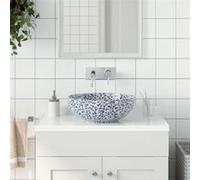 vidaXL Vasque à poser ronde 41x14 cm céramique – Blanc et bleu – Motifs vintage