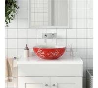 vidaXL Vasque à poser rond Φ41x14 cm céramique blanc et rouge avec trou de vidange