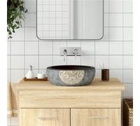 vidaXL Vasque à poser ronde Φ41x14 cm en céramique - Noir et marron, motifs, trou de vidange