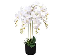 vidaXL Orchidée Artificielle avec Pot, Blanche, 75 cm, Fleurs en Tissu, Feuilles en Plastique, Branches en Fil de Fer 244425