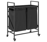 vidaXL Panier à linge à 2 compartiments avec roulettes en chêne noir