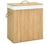 vidaXL Panier à Linge avec 2 Sections Corbeille à Linge Bac à Linge Rangement de Vêtements Salon Chambre Salle de Bain Maison Bambou 100 L