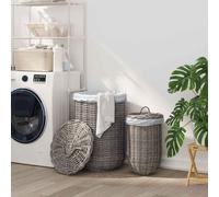 vidaXL Panier à linge avec couvercle 2 pcs Gris Kubu Rattan Kubu