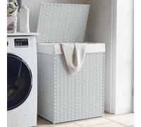 vidaXL Panier à linge en résine tressée avec couvercle blanc 46×33×60 cm