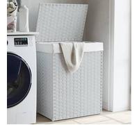 vidaXL Panier à linge en résine tressée avec couvercle blanc 46×33×60 cm