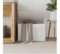 vidaXL Panier à Linge avec Couvercle, Corbeille à Linge avec Poignée, Bac à Linge avec Sac, Organisateur de Salle de Bain, Blanc Résine Tressée