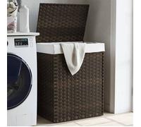 Wasmand met deksel 46x33x60 cm poly rattan donkerbruin372030