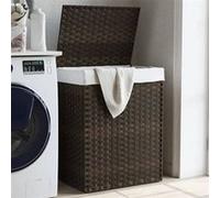 vidaXL Panier à linge avec couvercle marron foncé résine tressée 372030