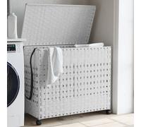 vidaXL Panier à linge avec roulettes blanc 66x35x60 cm résine tressée 372048