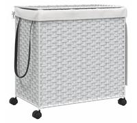 vidaXL Panier à Linge avec roulettes, Corbeille à Linge avec Poignée, Bac à Linge avec Sac, Organisateur de Salle de Bain, Blanc Résine Tressée