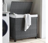 vidaXL Panier à linge avec roulettes gris 60x35x60,5 cm résine tressée 372041