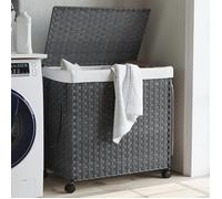 vidaXL Panier à linge avec roulettes gris 60x35x60,5 cm résine tressée 372041