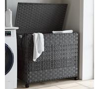 vidaXL Panier à linge avec roulettes gris 66x35x60 cm résine tressée