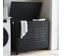 vidaXL Panier à linge 372047 – avec roulettes, résine tressée, 66×35×60 cm, noir