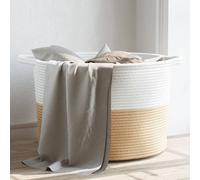 vidaXL Panier à linge beige et blanc Ø55x36 cm coton Multicolore