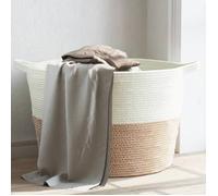 Panier à Linge Corbeille Rangement Salle de Bain Marron et Blanc Coton vidaXL