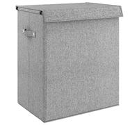 vidaXL Panier à linge pliable – 2 poignées, avec couvercle – Gris tissu en faux lin