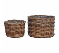 Vidaxl Panier À Plantes Avec Stockage 2 Pcs Marron Rattan Kubu