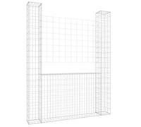 vidaXL Panier de Gabion en Forme de U avec 2 Poteaux Barrière de Jardin Clôture en Mur de Panier Décoration Extérieur Fer 140x20x200 cm
