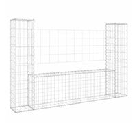 vidaXL Panier de Gabion en Forme de U avec 2 Poteaux Mur de Soutènement Barrière de Jardin Patio Projets de Jardinage Extérieur Fer 140x20x100 cm