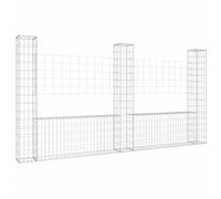 vidaXL Panier de Gabion en Forme de U avec 3 Poteaux Mur de Soutènement Barrière de Jardin Patio Projets de Jardinage Extérieur Fer 260x20x150 cm