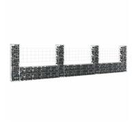 vidaXL Panier de gabion en forme de U 4 poteaux fer 380x20x100 cm argenté 151277