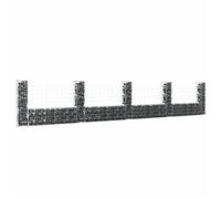 vidaXL Panier de gabion en forme de U 5 poteaux fer 500x20x100 cm Argenté