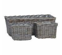 vidaXL Panier de Plantation avec Stockage 3 pcs Gris Rattan Kubu, Panier à Plantes rectangulaire en rotin, déco Durable pour intérieur extérieur, Stockage Beige écolo