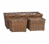 vidaXL Panier de Plantation avec Stockage 3 pcs Marron Rattan Kubu, Salon, Design rectangulaire avec Textiles Doux, Panier de Rangement stylé, Décor Fonctionnel, Atmosphère chaleureuse, Efficacité de