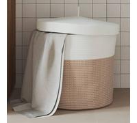 vidaXL Panier de rangement et couvercle marron et blanc Ø40x35cm coton