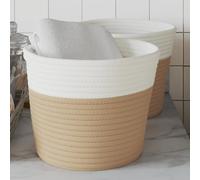 Vidaxl Paniers De Rangement 2 Pcs Beige Et Blanc Ø24x18 Cm Coton Multicolore