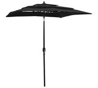 vidaXL Parasol à 3 niveaux avec mât en aluminium Noir 2x2 m