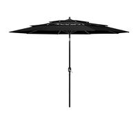 Vidaxl Parasol À 3 Niveaux Avec Mât En Aluminium Noir 3 M Noir