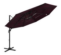 vidaXL Parasol à 4 niveaux avec mât en aluminium Bordeaux 3x3 m