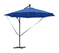 vidaXL Parasol à Bras déporté Bleu Azur en métal avec Peinture en Poudre, 294 x 294 x 248 cm, avec lumière Solaire LED, inclinable, avec manivelle, protégé Contre Les UV et l'eau, pour l'extérieur, a