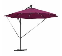 vidaXL Parasol à Bras déporté Rouge Bordeaux en Acier traité, 294 x 248 cm, Qui résiste aux UV et à l'eau, avec LED solaires, Inclinaison réglable, Cadre Anthracite et Toile en Polyester pour Un Bon