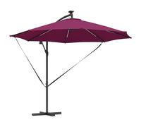 vidaXL Parasol à Bras déporté Rouge Bordeaux en Acier traité, 294 x 248 cm, Qui résiste aux UV et à l'eau, avec LED solaires, Inclinaison réglable, Cadre Anthracite et Toile en Polyester pour Un Bon