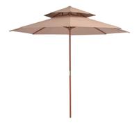 Vidaxl Parasol À Deux Étages Avec Mât En Bois 270 Cm Taupe