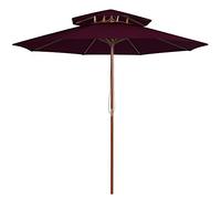 vidaXL Parasol à Deux Étages avec Mât en Bois, Pare-soleil de Patio, Abri de Soleil, Parasol de Plage Jardin Terrasse Balcon, Rouge Bordeaux 270 cm