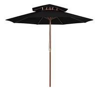 vidaXL Parasol à Deux Étages avec Mât en Bois, Pare-soleil de Patio, Abri de Soleil, Parasol de Plage Jardin Terrasse Balcon, Noir 270 cm